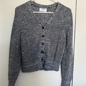 Old Navy Women's Navy & White Marled V-Neck Button Cardigan Sweater
